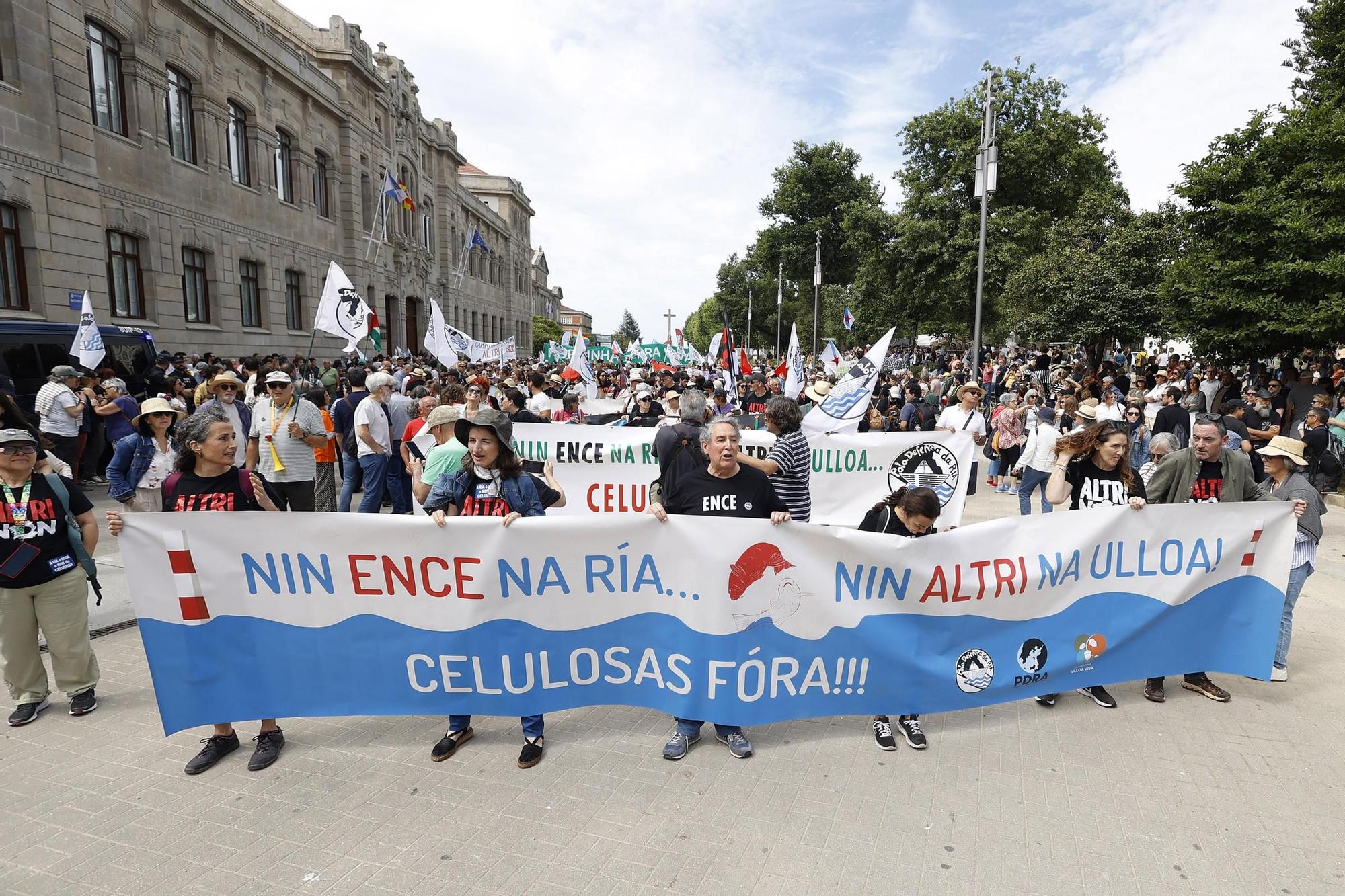 Miles de gallegos marchan de Pontevedra hasta Lourizán en protesta por las celulosas de Ence y Altri