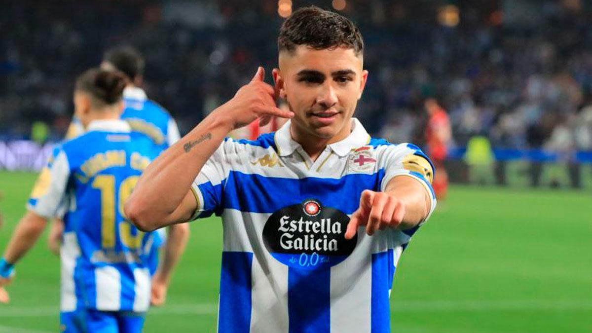 Yeremay Hernández celebra su gol contra el Mirandés