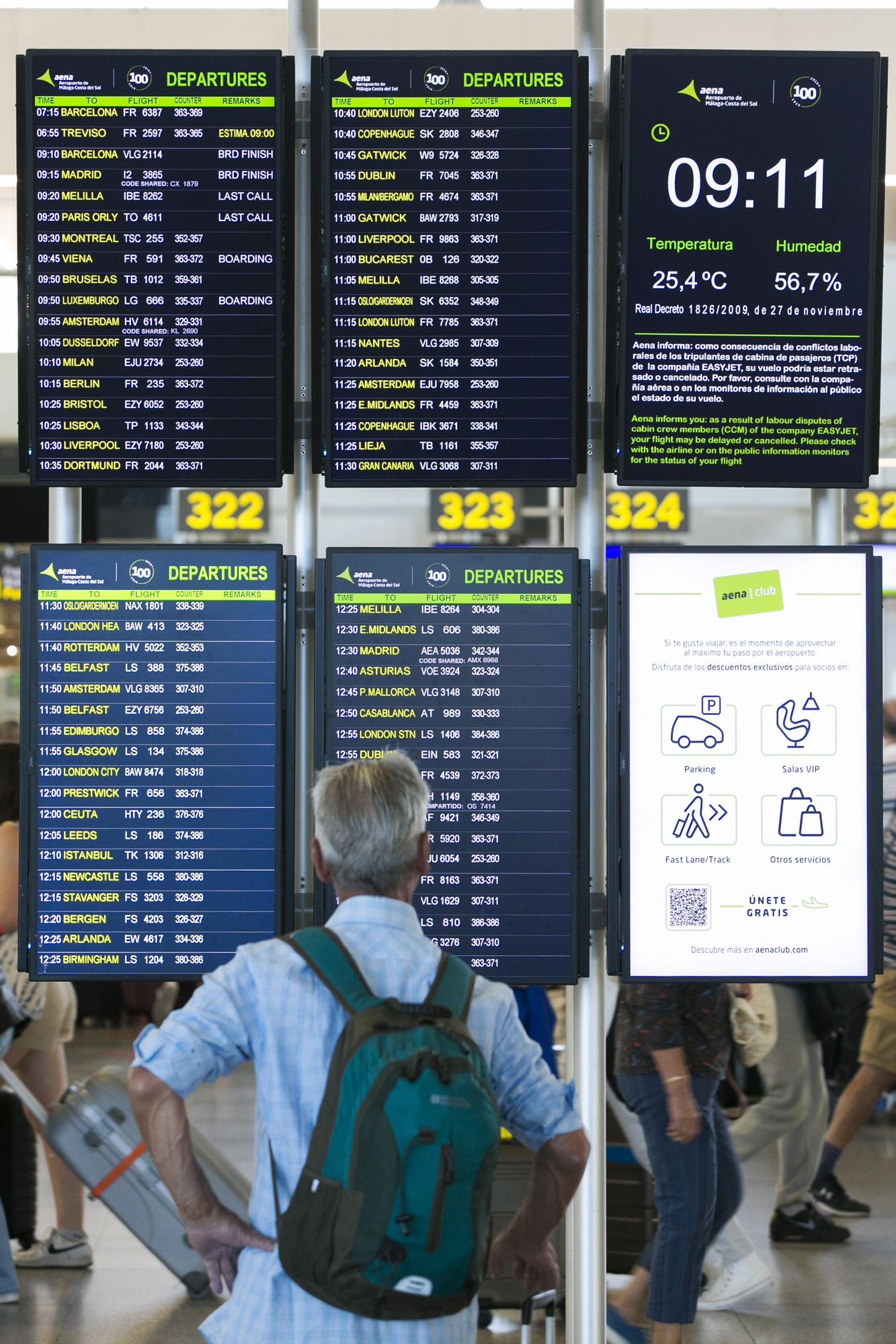 1 de julio en el aeropuerto de Málaga con huelga de tripulantes en Easyjet y Ryanair