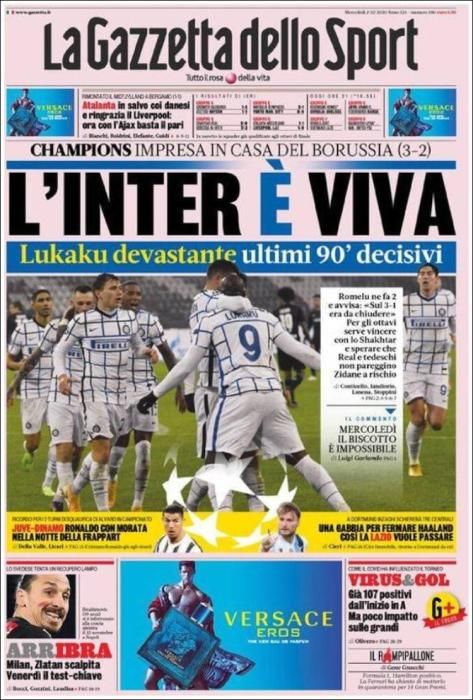 Portada GAZZETTA DELLO SPORT 2 diciembre 2020