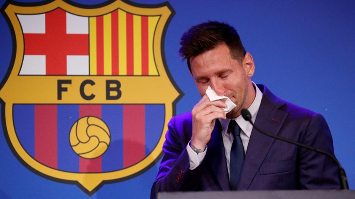 Messi, llorando en su despedida del Barça