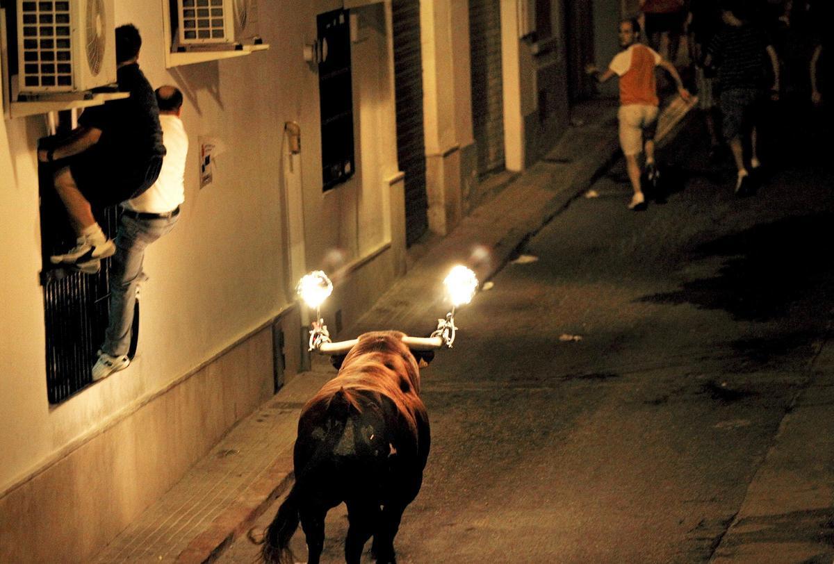 Un toro embolado en una imagen de archivo.