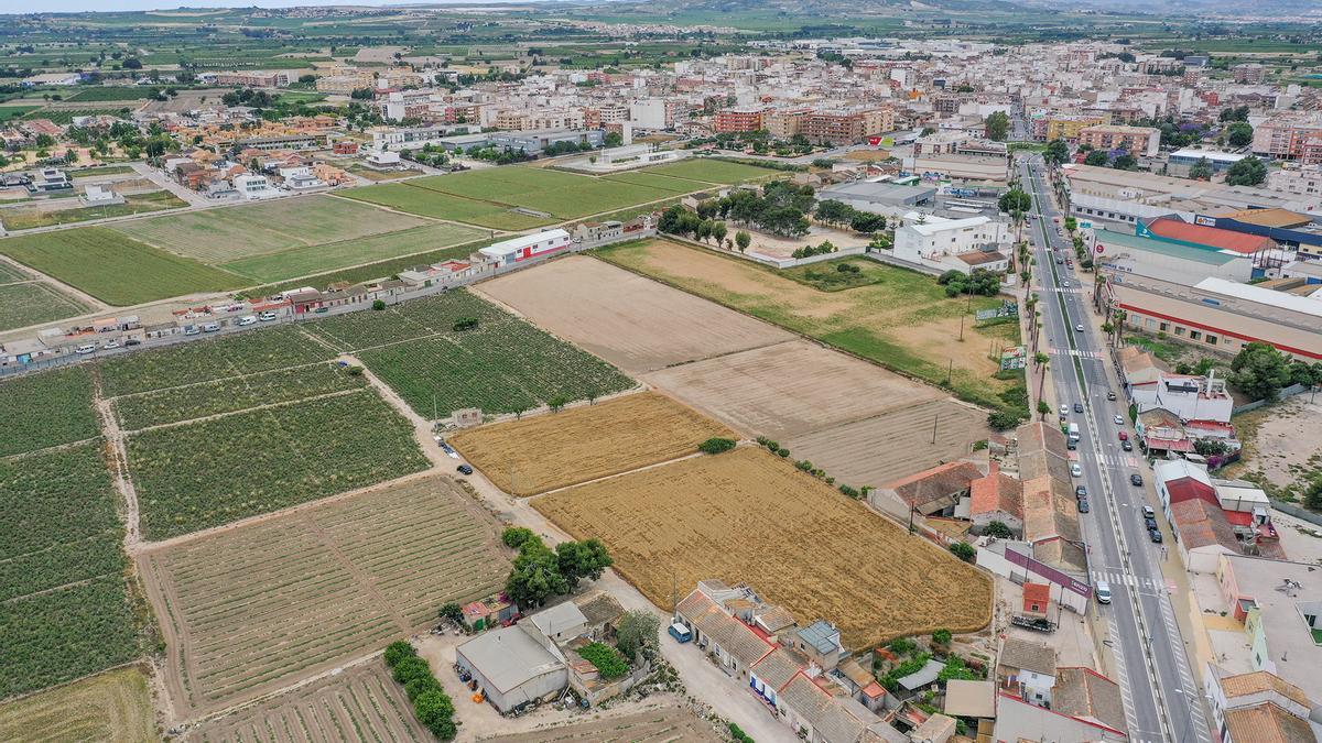 Vista del casco urbano de Almoradí rodeado de suelo agrícola de la huerta tradicional