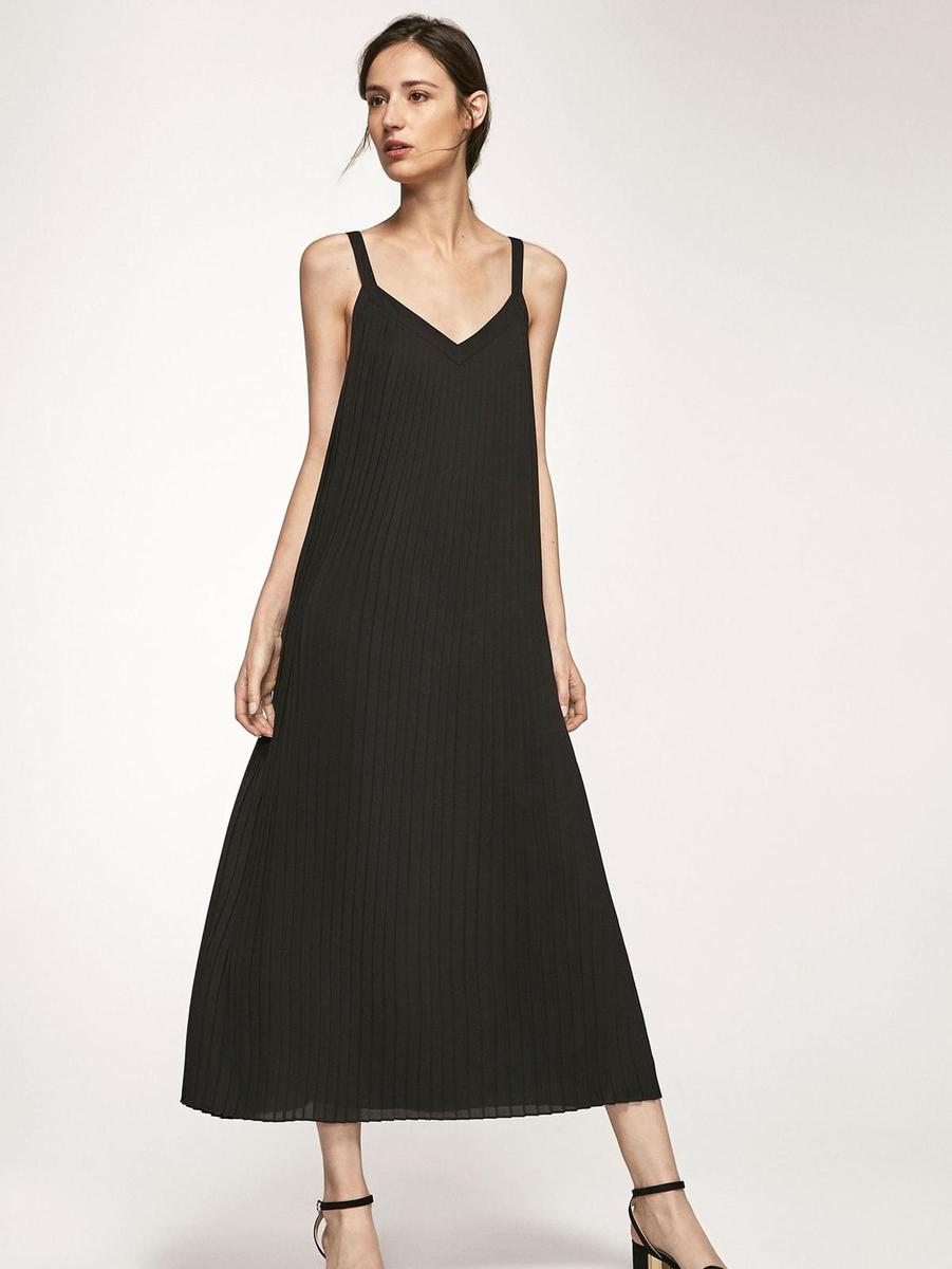 Vestido plisado detalle doble, Massimo Dutti