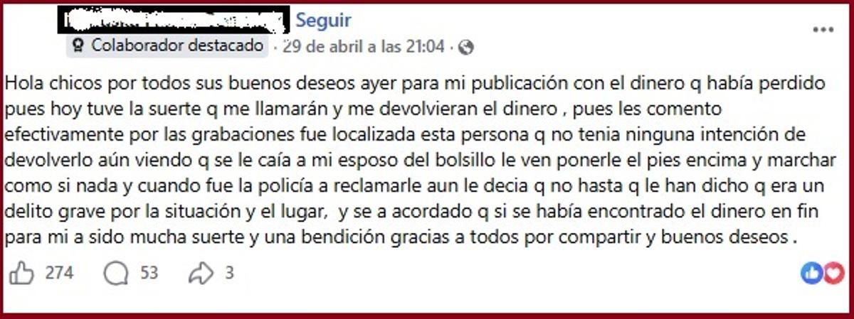 El post con el relato del final de la historia.