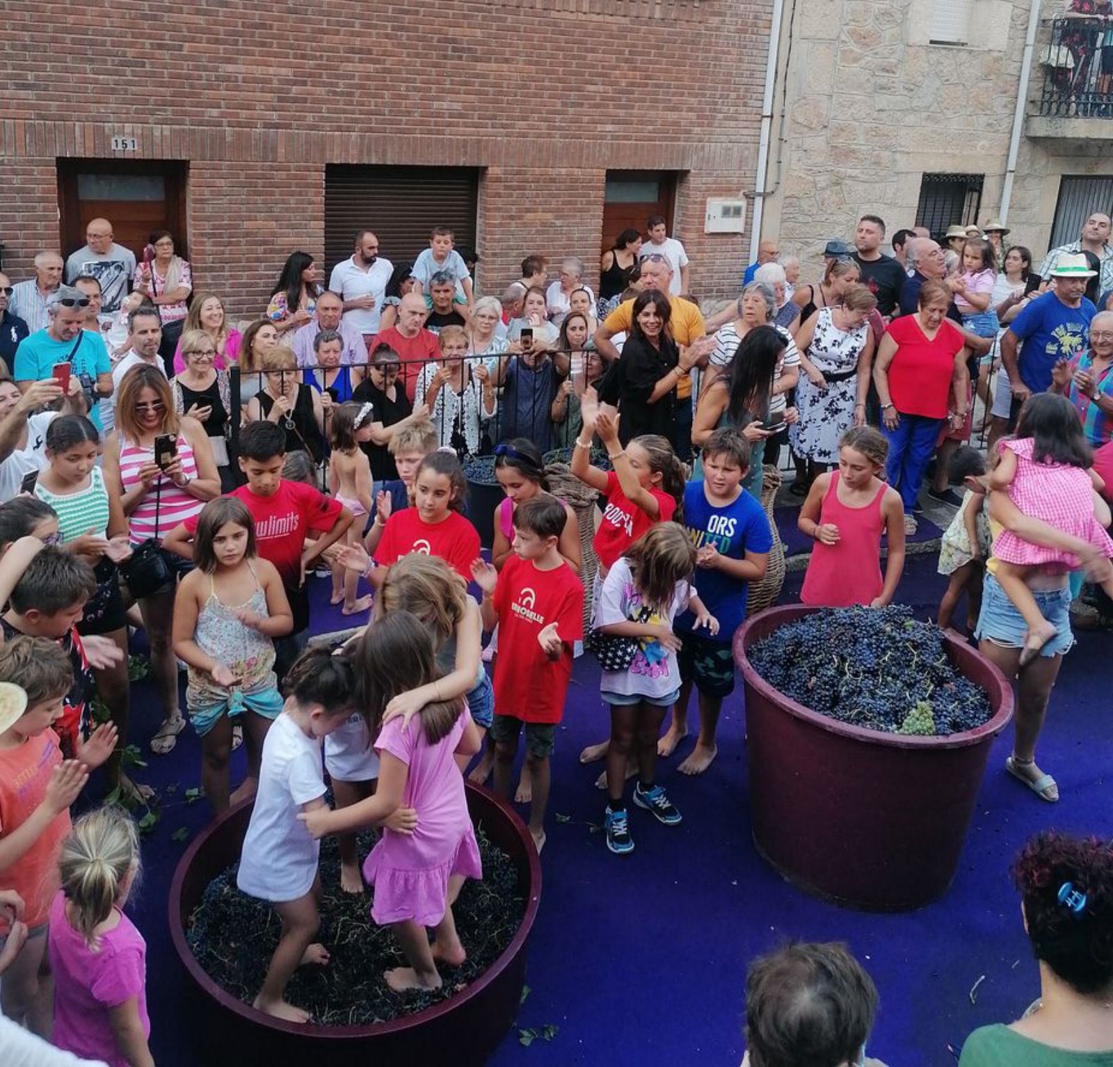 Los niños de Fermosellen participan en la pisada de la uva. | Cedida