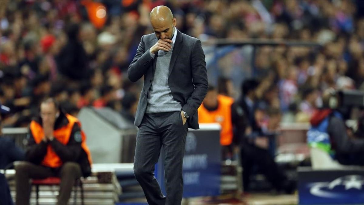 Pep Guardiola, durante el encuentro ante el Atlético