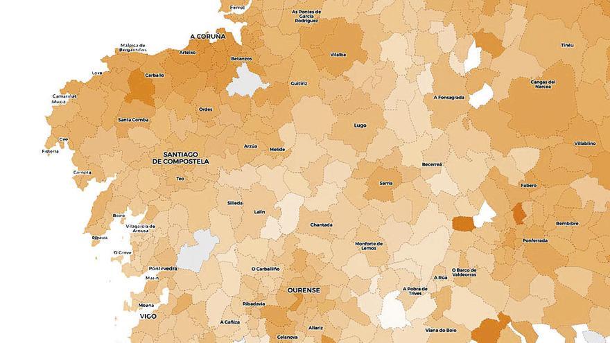 Mapa de riesgo de contagio de las universidades de Zaragoza y Rovira i Virgili. Los tonos más oscuros indican mayor riesgo.