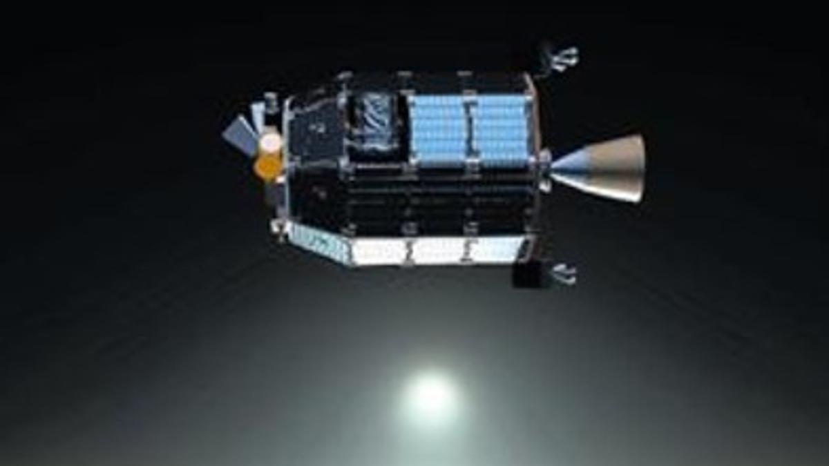 Una ilustración de la sonda LADEE orbitando alrededor de la Luna.