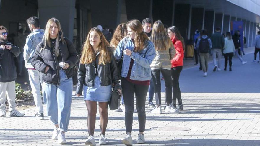 Alumnos de la UA junto a la Biblioteca General