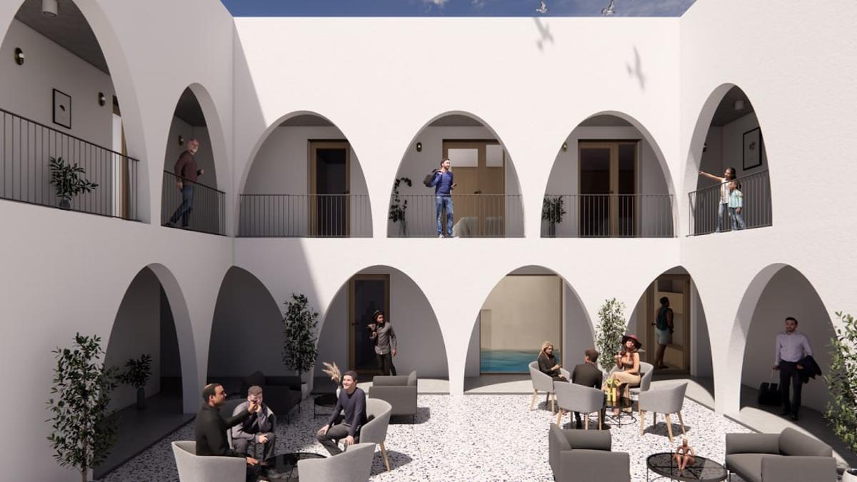 Recreación de cómo será el patio central del hotel de la calleja de La Hoguera.