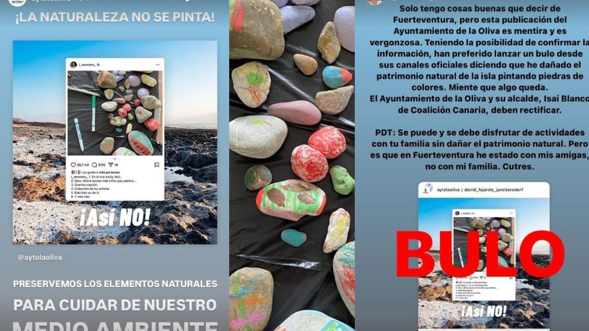 A la izquierda la publicación de La Oliva y a la derecha la respuesta de Irene Montero.