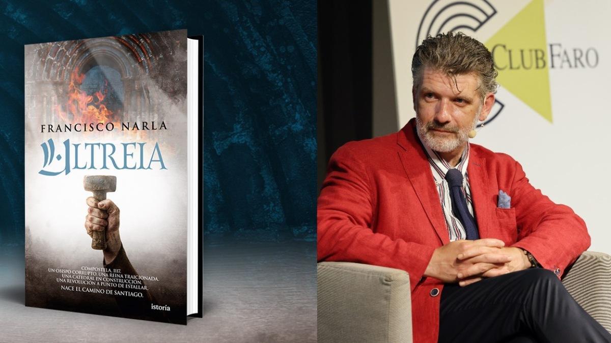 Francisco Narla junto a la portada de su nueva novela, titulada 'Ultreia'.