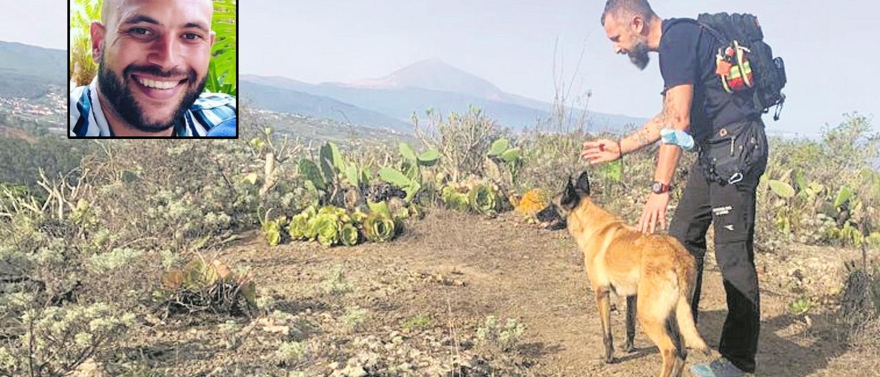 Un perro del Grupo Canino de Salvamento de Protección Civil del Ayuntamiento de La Laguna, en plena búsqueda.