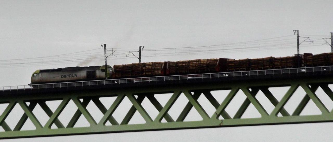 Tren de mercancías sobre el viaducto del río Ulla. |   // NOÉ PARGA