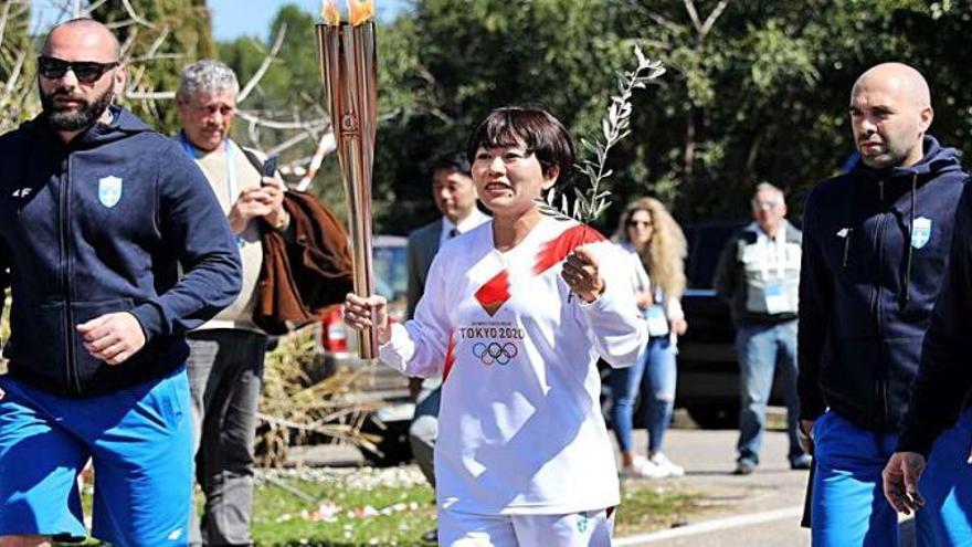 La antorcha olímpica a su salida de Atenas.