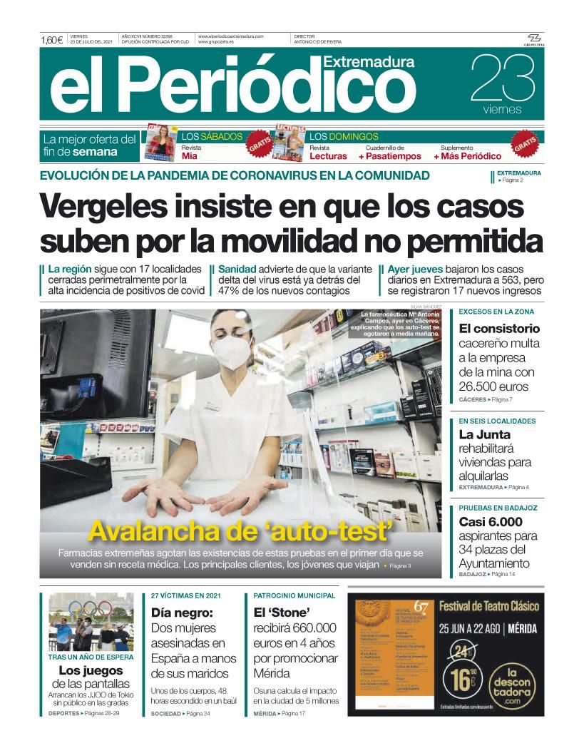 Consulta la portada correspondiente al día 23 de julio del 2021