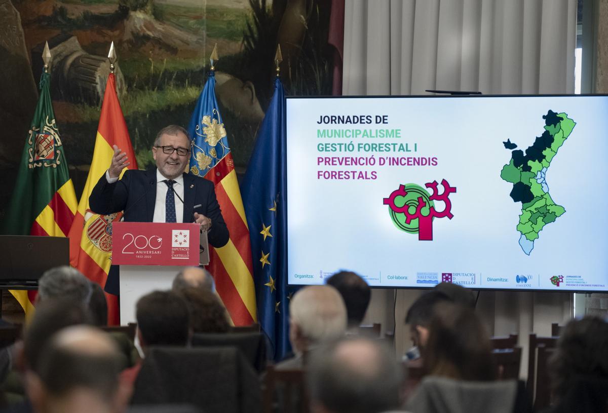 El presidente de la Diputación de Castellón reivindicó una «gestión forestal sostenible socialmente» en su intervención.