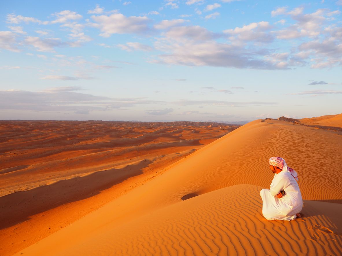 Puesta del sol en Wahiba Sands.