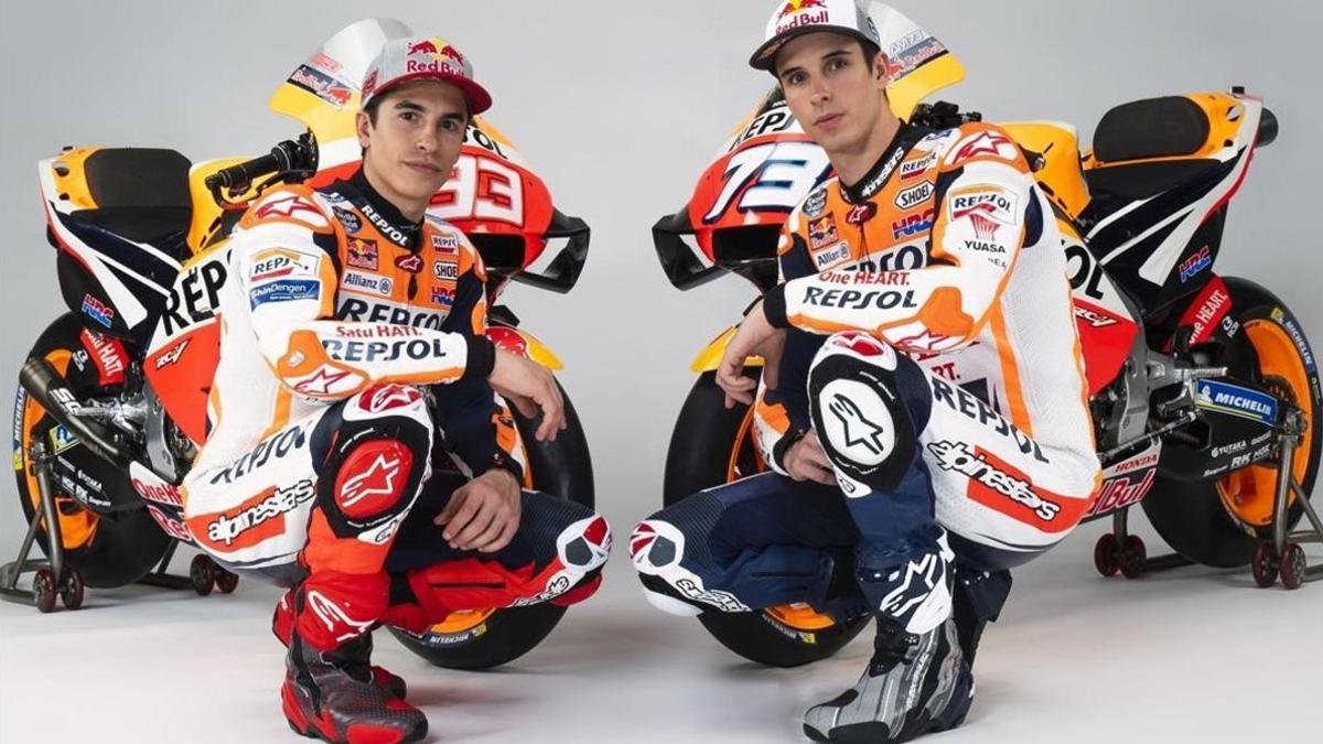 Marc y Àlex Márquez, componentes del equipo Repsol Honda, de MotoGP.