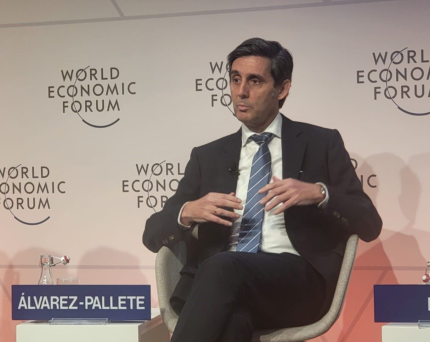 El presidente de Telefónica, José María Álvarez-Pallete, durante su participación en el Foro de Davos.