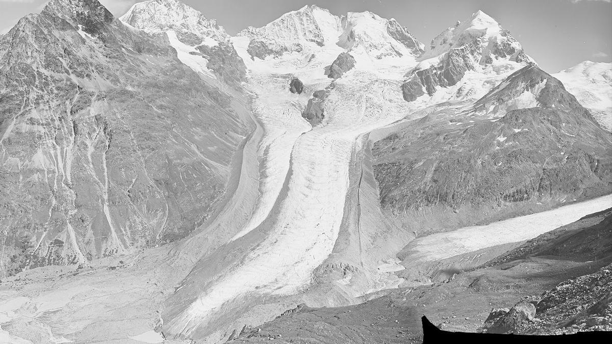Vista del glaciar Tschierva desde Alp Ota, en 1935.