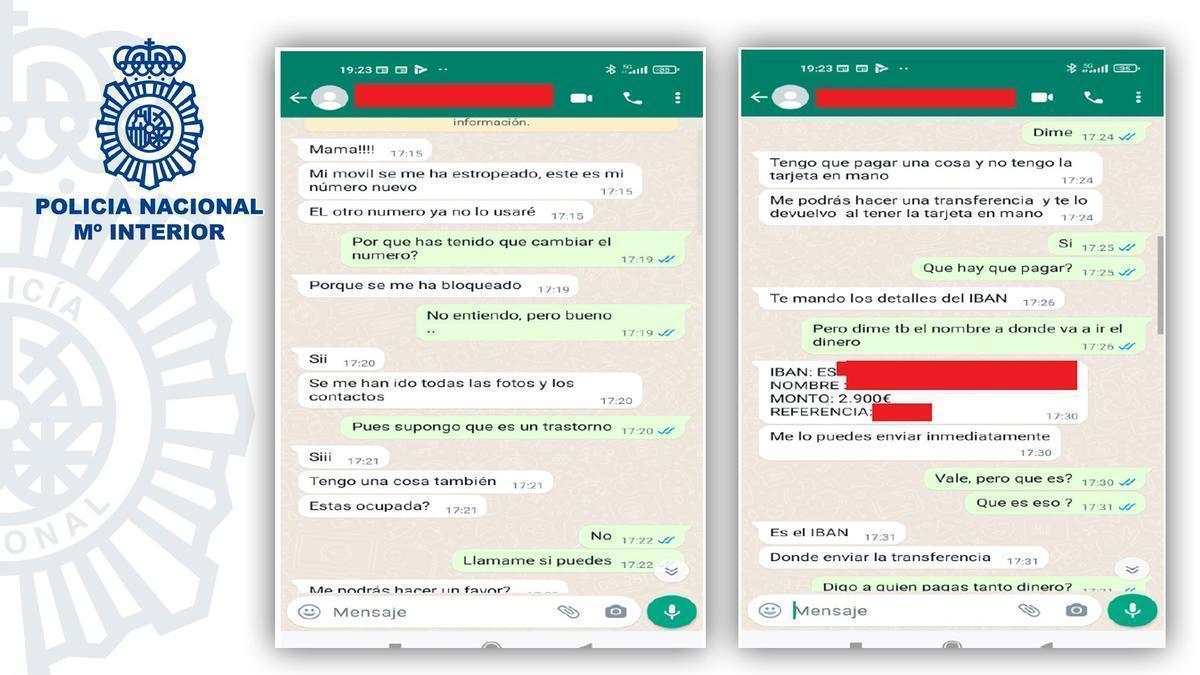 Los timadores contactan con sus víctimas por WhatsApp haciéndose pasar por familiares para pedirles dinero.