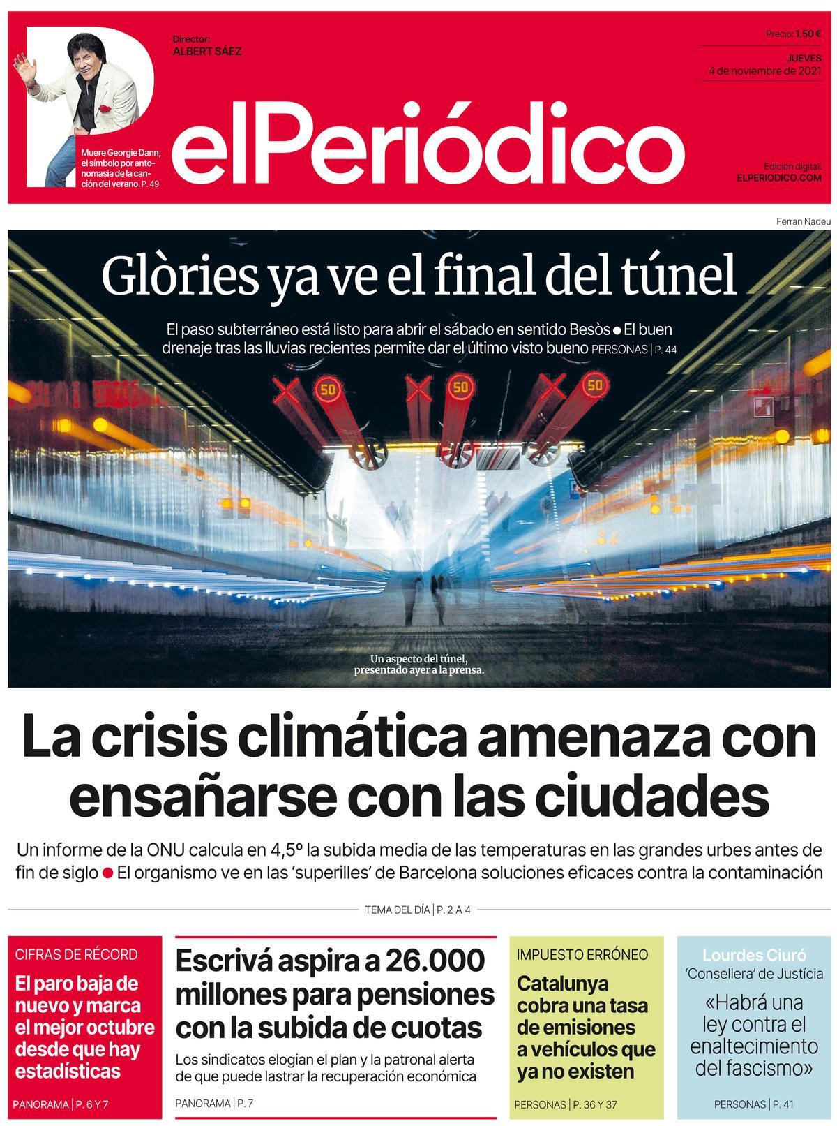 La portada d’EL PERIÓDICO del 4 de novembre del 2021