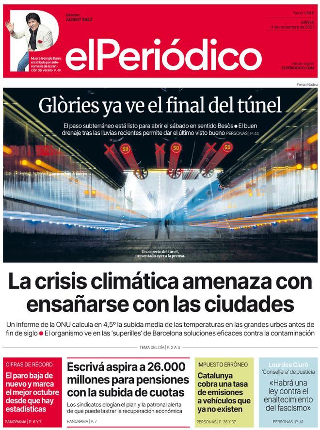 La portada d’EL PERIÓDICO del 4 de novembre del 2021