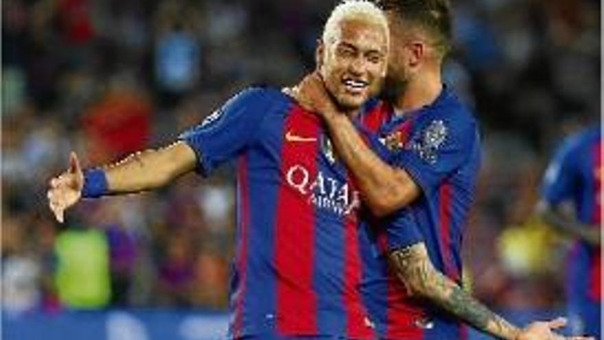Neymar celebrant un gol contra el Celtic a la Lliga de Campions.