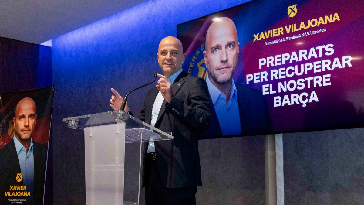 Xavier Vilajoana, durante la rueda de prensa en la que se presentó como precandidato a la presidencia del FC Barcelona