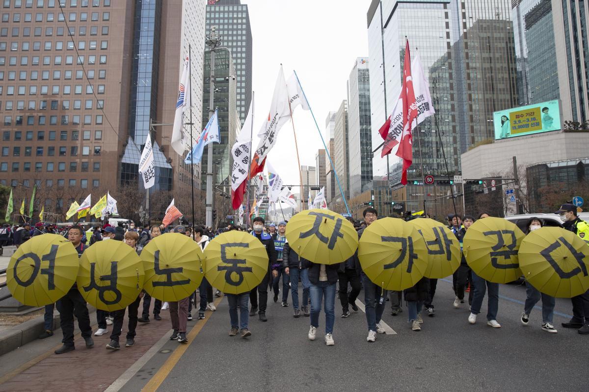 Protestas en las calles de Seúl (Corea del Sur) en la celebración del 8-M.