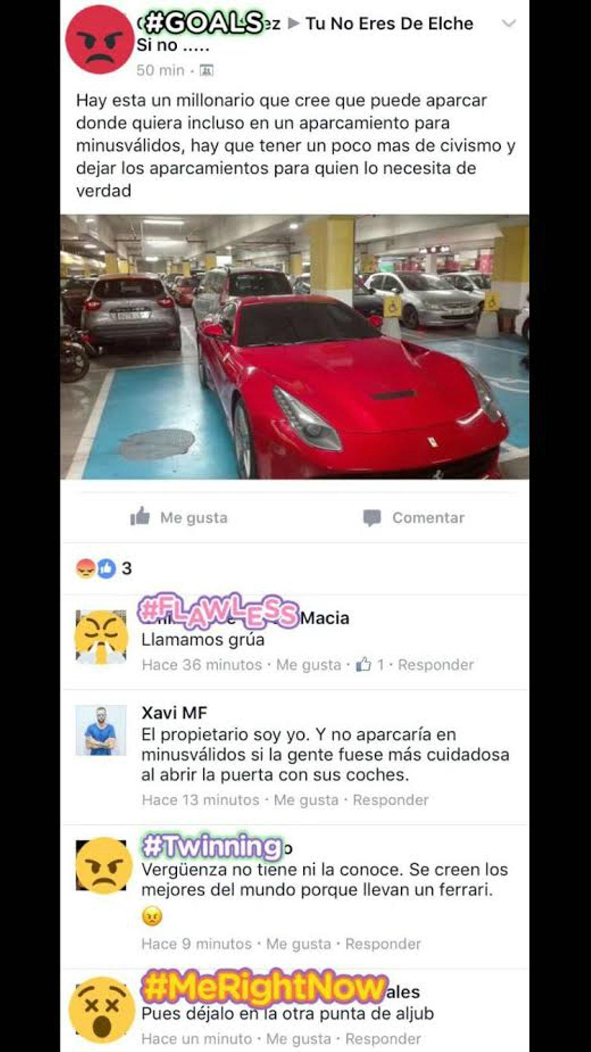 Un accionista de Hawkers utiliza la zona de discapacitados para aparcar su Ferrari