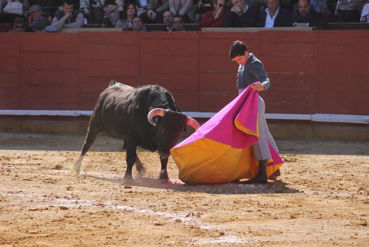 Manuel Román, durante la faena.