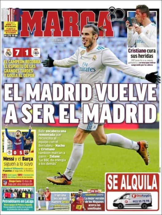 Portadas deportivas lunes 22 de enero de 2018