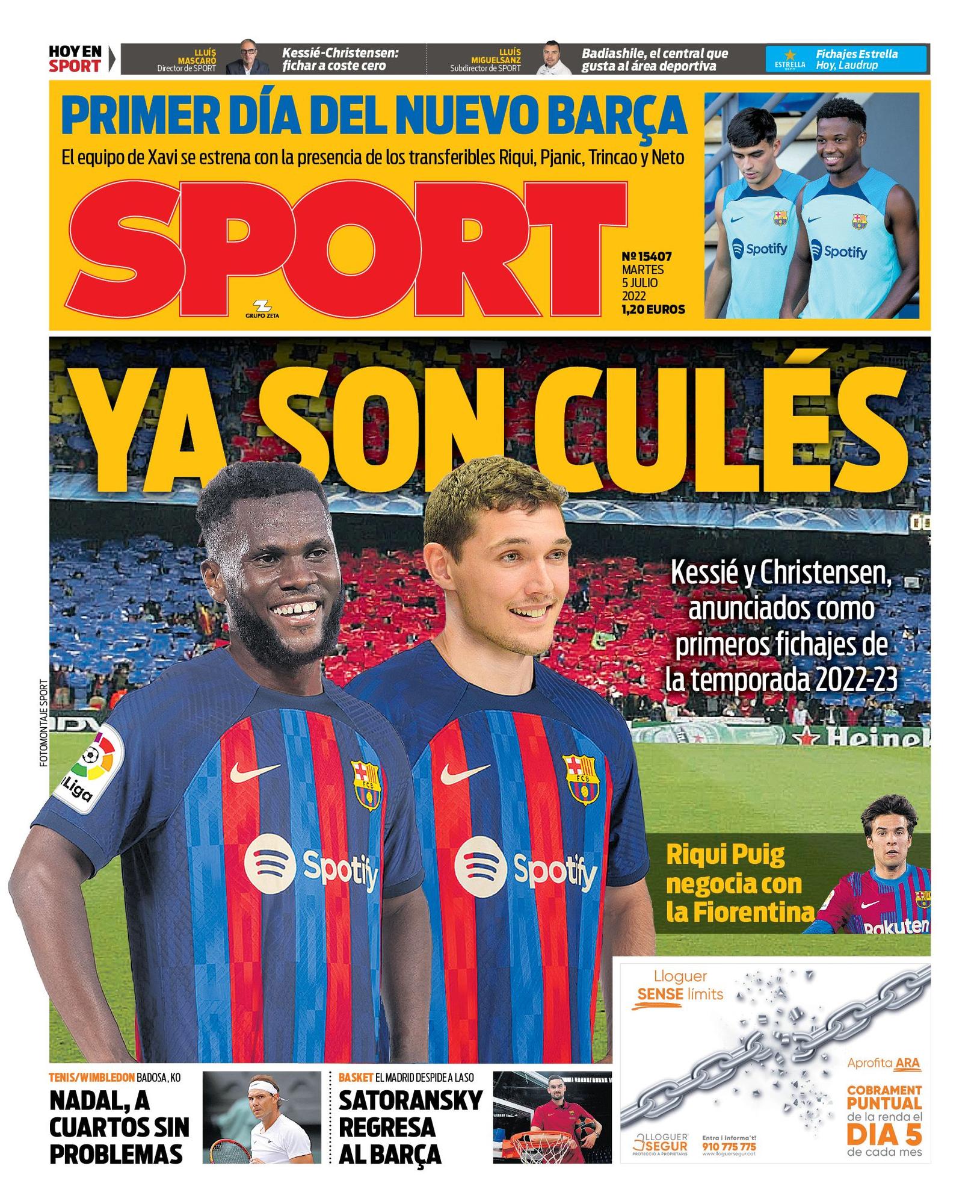 Esta es la portada de SPORT, hoy martes 5