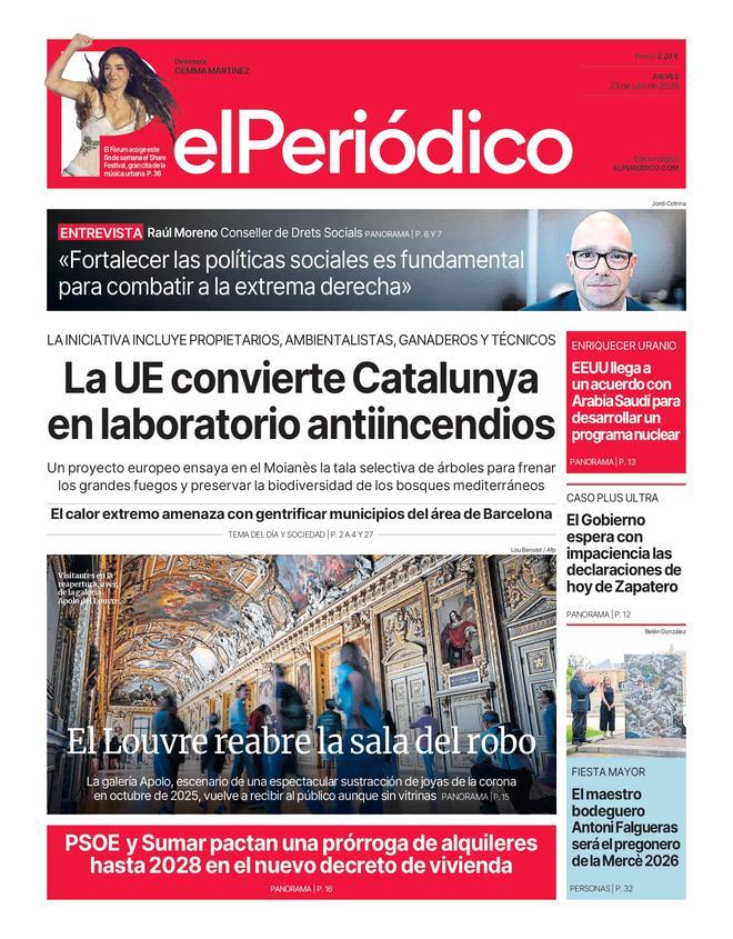 La portada de EL PERIÓDICO del 23 de julio de 2026