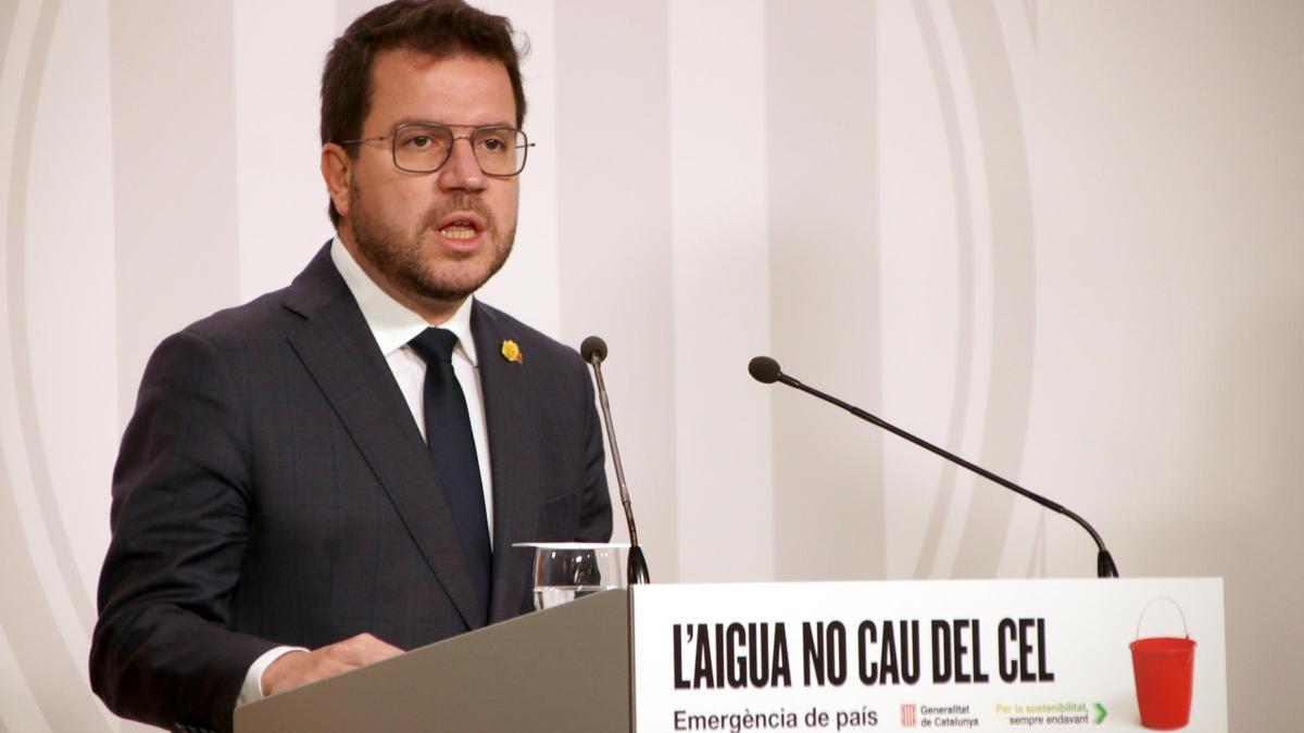 Pere Aragonès, durante el anuncio de la Generalitat de la emergencia por sequía en Catalunya
