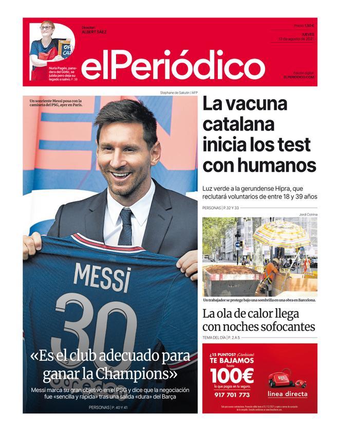 La portada d’EL PERIÓDICO del 12 d’agost del 2021