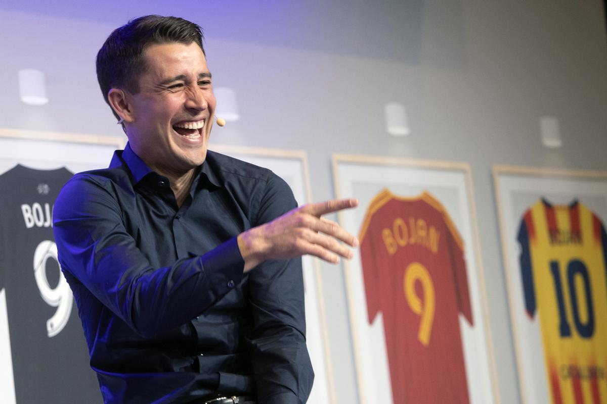 Spanish striker Bojan Krkic (32) announces his retirement from professional soccer at a press conference at the Auditori 1899 of the Spotify Camp Nou (FC Barcelona's stadium) in  Barcelona city, Catalonia, nort-eastern Spain, 23 March 2023. EFE/ Marta Perez
