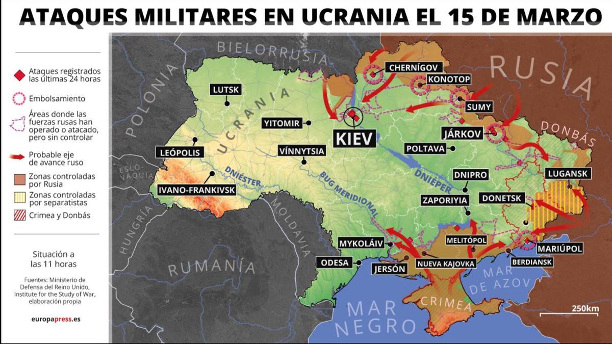 Ataques militares el 15 de marzo en Ucrania.