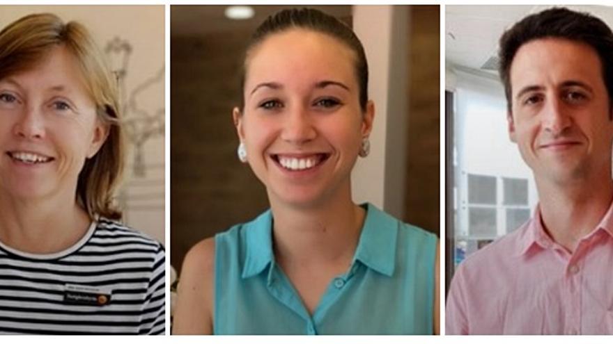 Las franquiciados Anna-Karin Andersson, Irune Luis y Jose Hernandez gestionan la oficina Fastighetsbyrån en Murcia