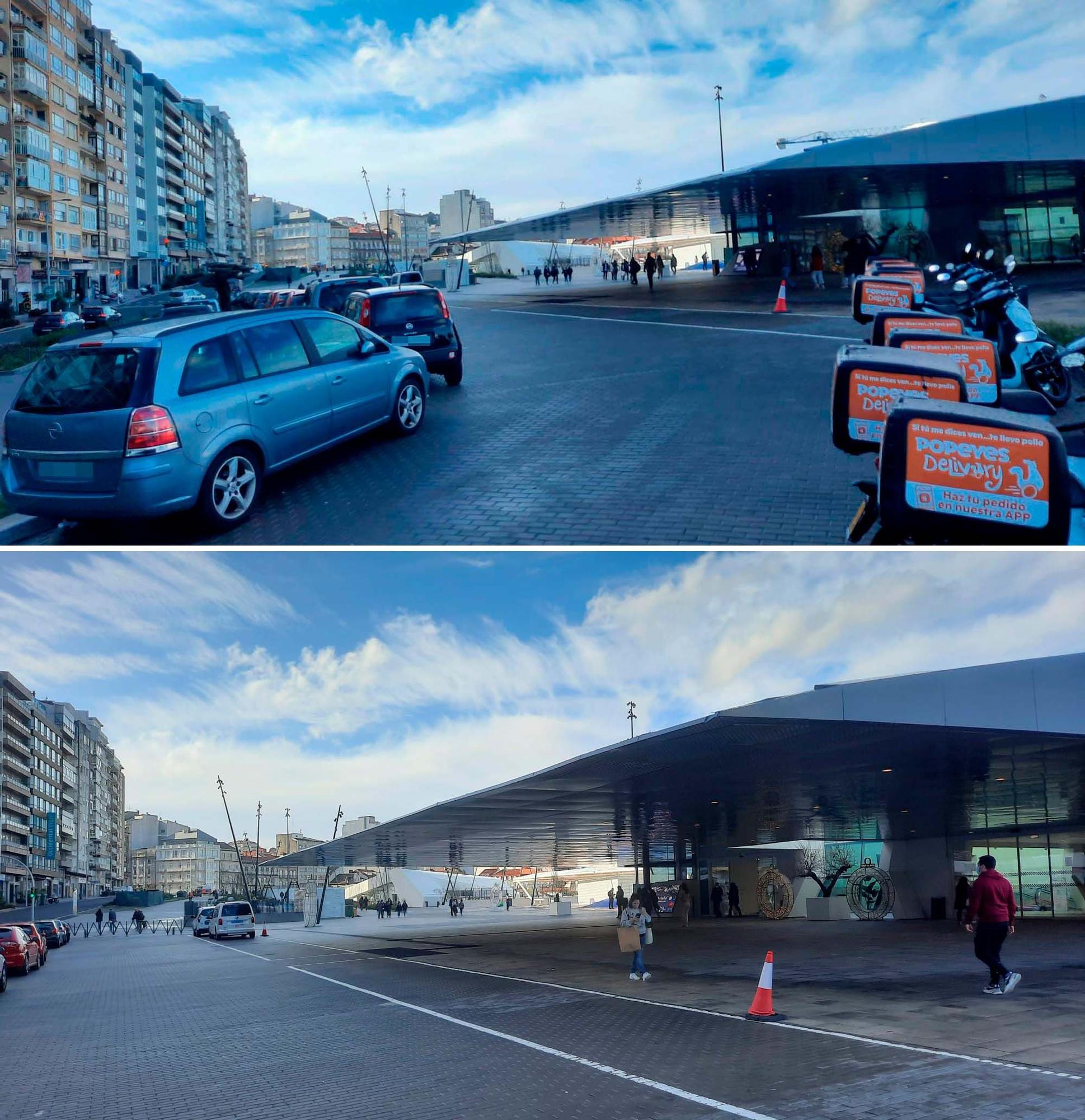 Dos vistas de la entrada a Vialia por Vía Norte