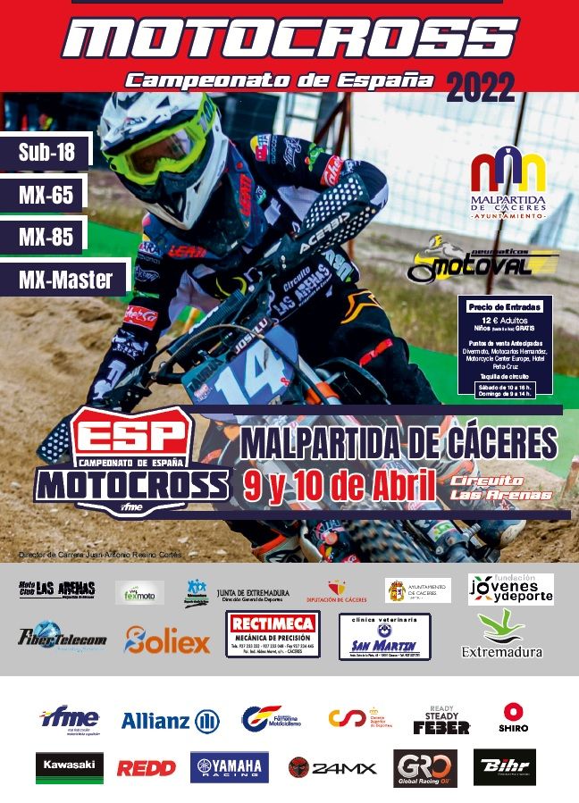 Cartel del Campeonato de España de Motocross en Malpartida de Cáceres, para los días 9 y 10 de abril.