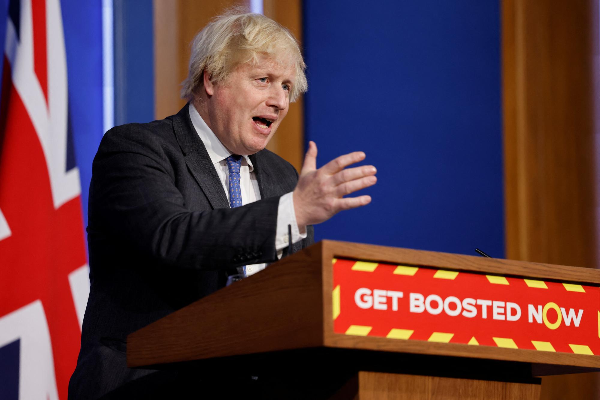 Britain's Prime Minister Boris Johnson attends a news conference in London