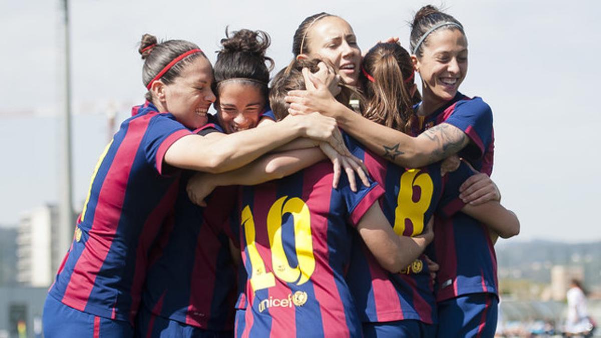 El equipo femenino del Barça, celebrando un gol esta temporada