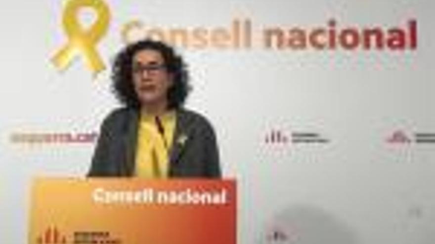 La secretària general d&#039;ERC, Marta Rovira, ahir, durant la seva intervenció al Consell Nacional.