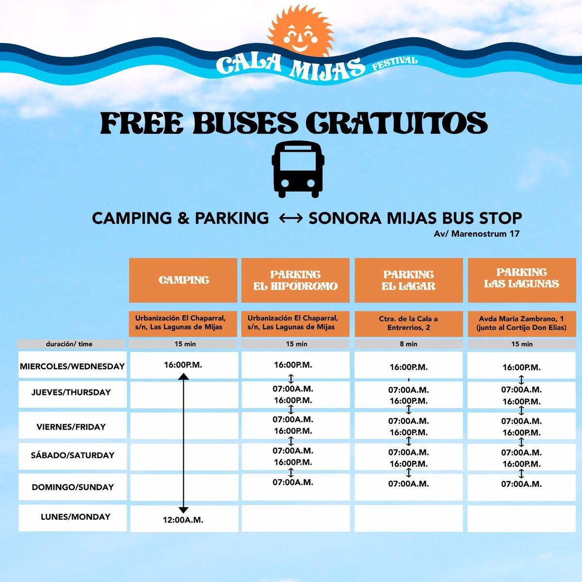 Habrá autobuses gratuitos para acudir al recinto Sonora Mijas