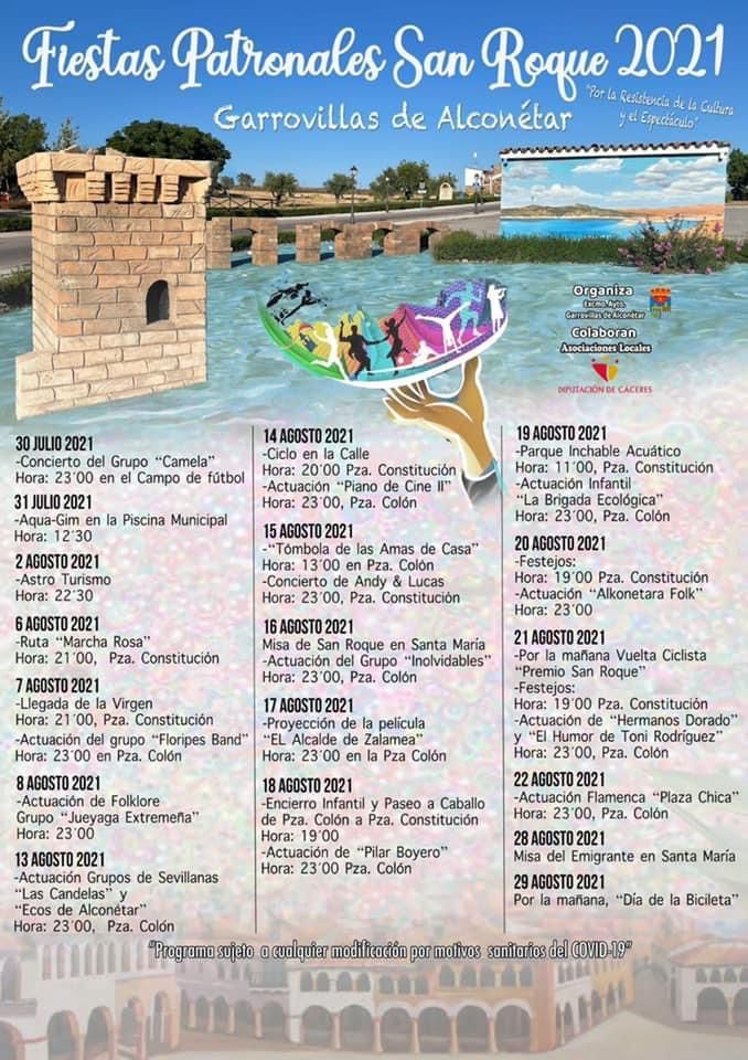 Cartel completo del programa de verano en Garrovillas de Alconétar.