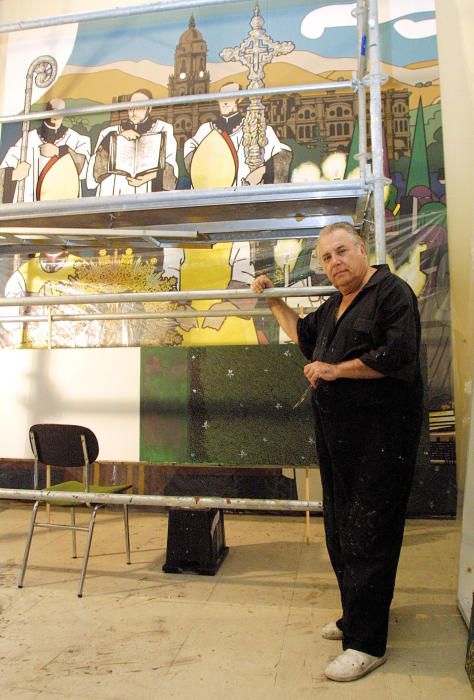 Eugenio Chicano pintando los murales de la Esperanza, 2002.